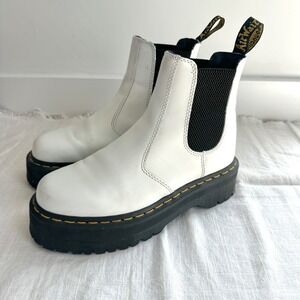 Dr. Martens 2976‎ Quad Platform Chelsea Boots White Leather Women's US 7 EU 38